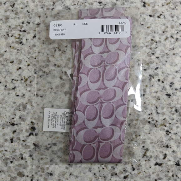 Coach Signature Print Silk Skinny Scarf in Lilac - Picture 6 of 7